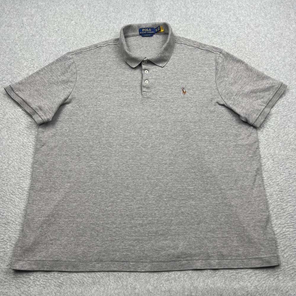 Polo Ralph Lauren Shirt Men XL Gray Heather Classic Flesh Pony Short Sleeve Knit